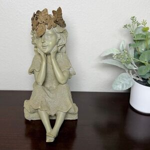 Garden Fairy Girl With Leaf Crown Patio Decor 9.5" Resin Figurine Indoor/Outdoor